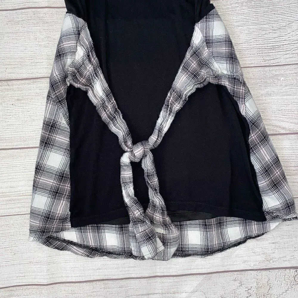 Justice short sleeve dress w/flannel front tie sleeves and back girls sz 6-7